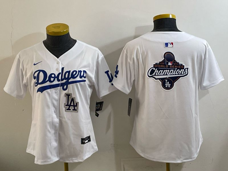 Women 2025 Los Angeles Dodgers Blank White Game Nike MLB Jersey style 0014